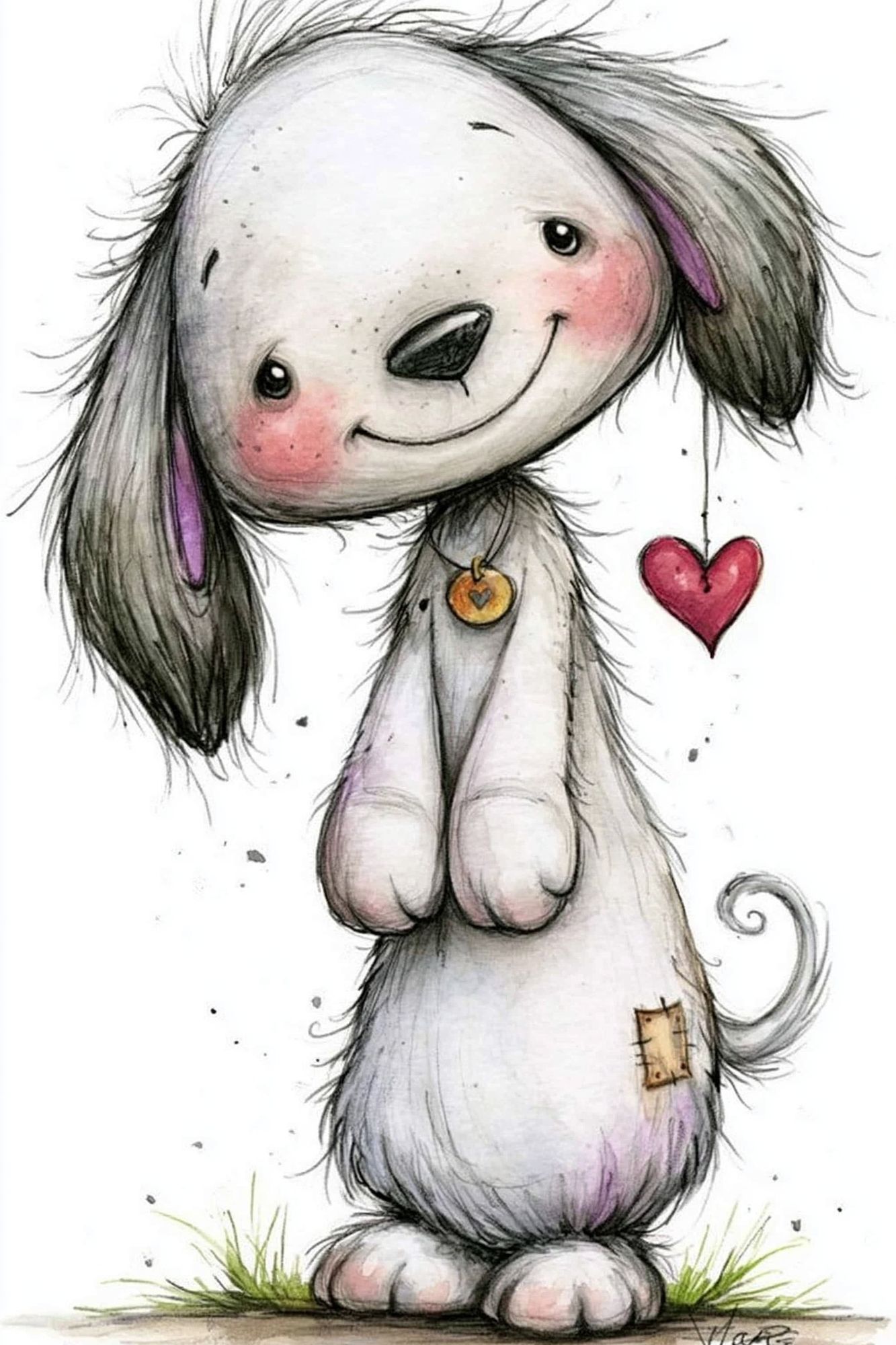 Cute Puppy with Heart Illustration Print. poster detail