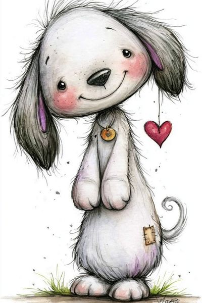 Cute Puppy with Heart Illustration Print.