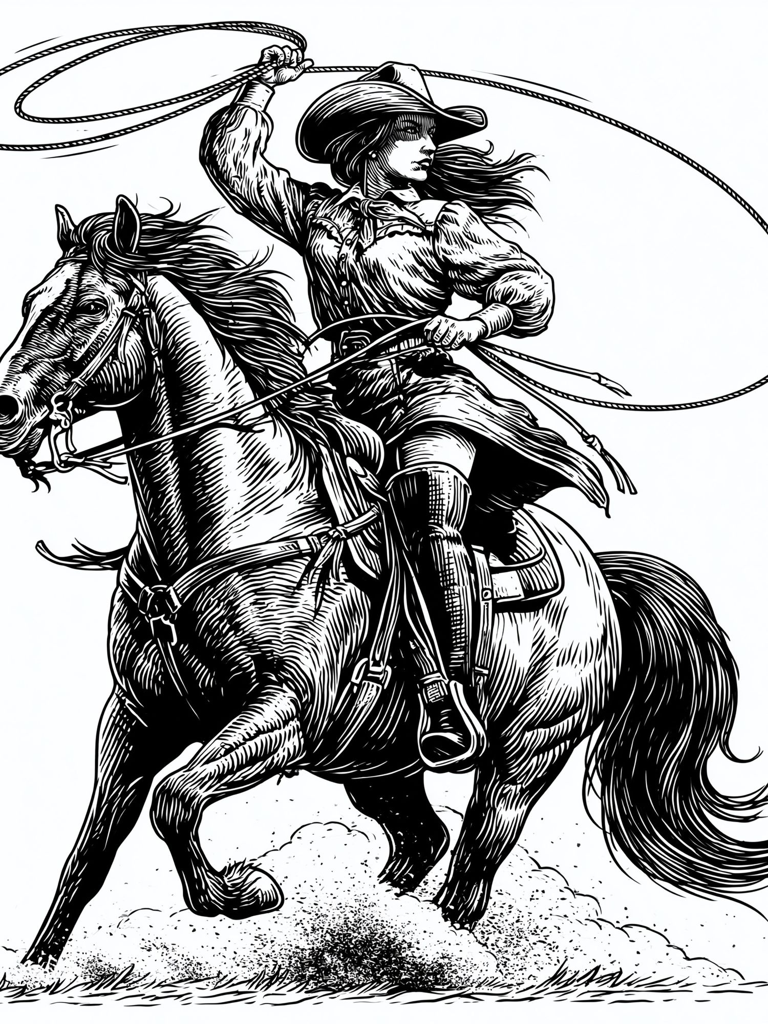 Cowgirl Rodeo Line Art Poster. poster detail
