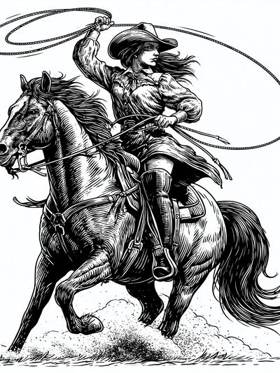 Cowgirl Rodeo Line Art Poster. poster