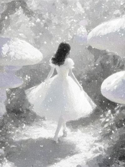 Dreamlike Girl in Mushroom Forest Print. poster print