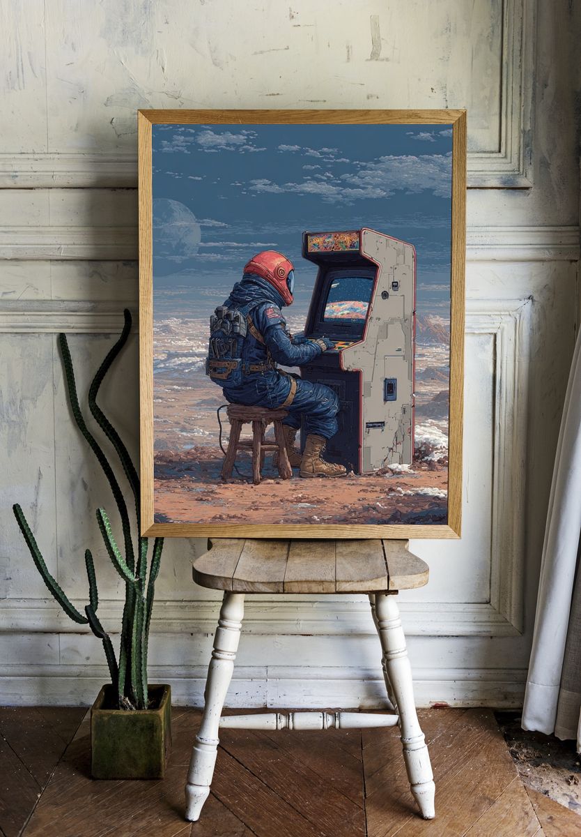 Astronaut Arcade Landscape Print room preview
