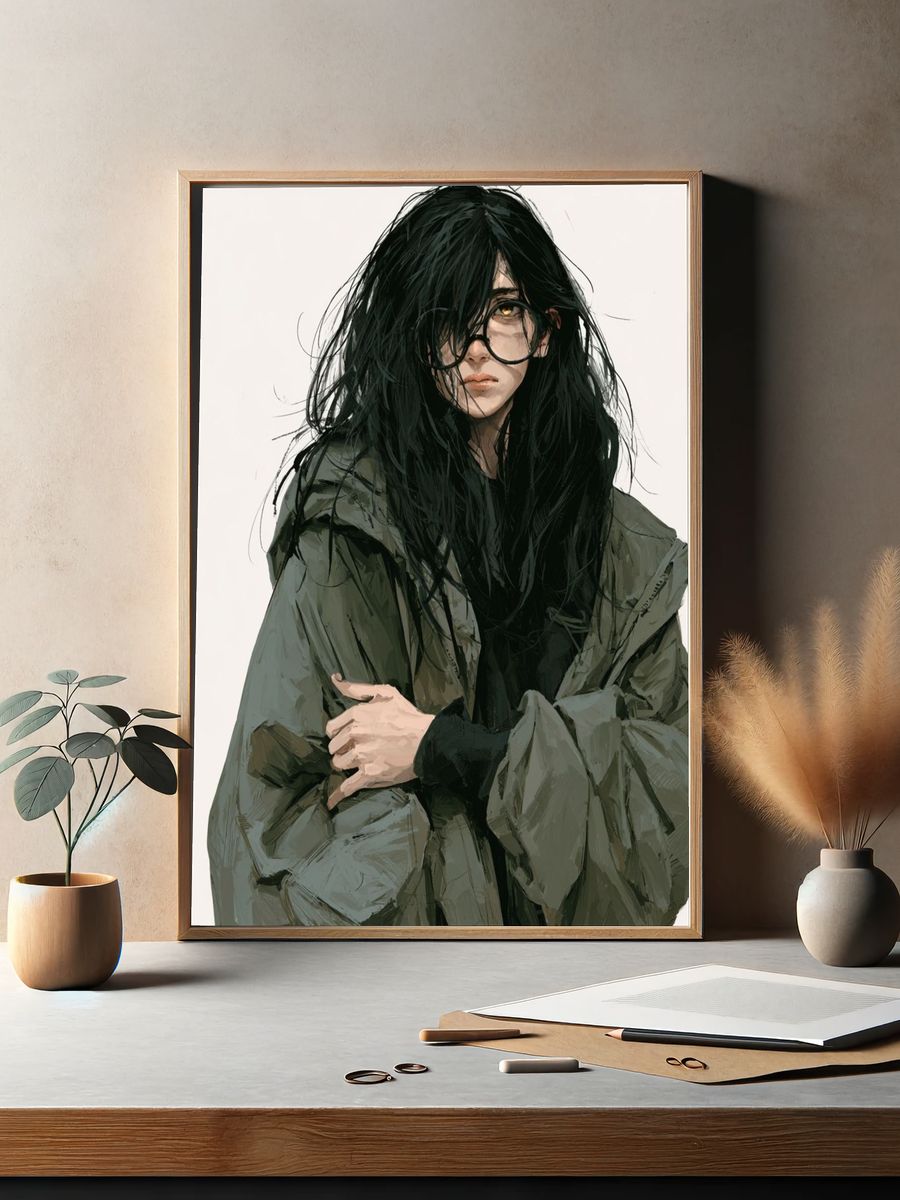 Brooding Portrait Illustration Poster. — room view 2