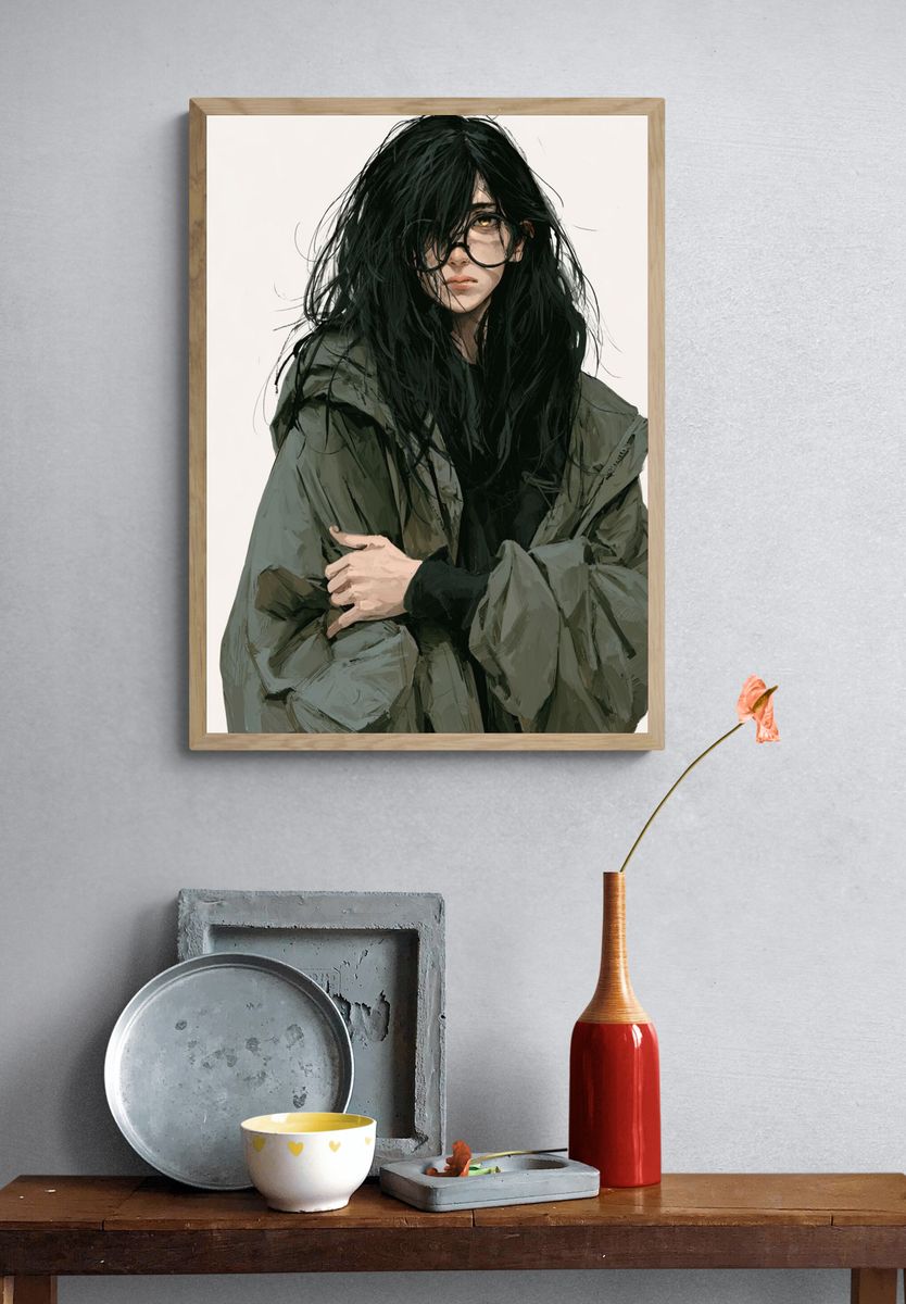 Brooding Portrait Illustration Poster. — room view 3