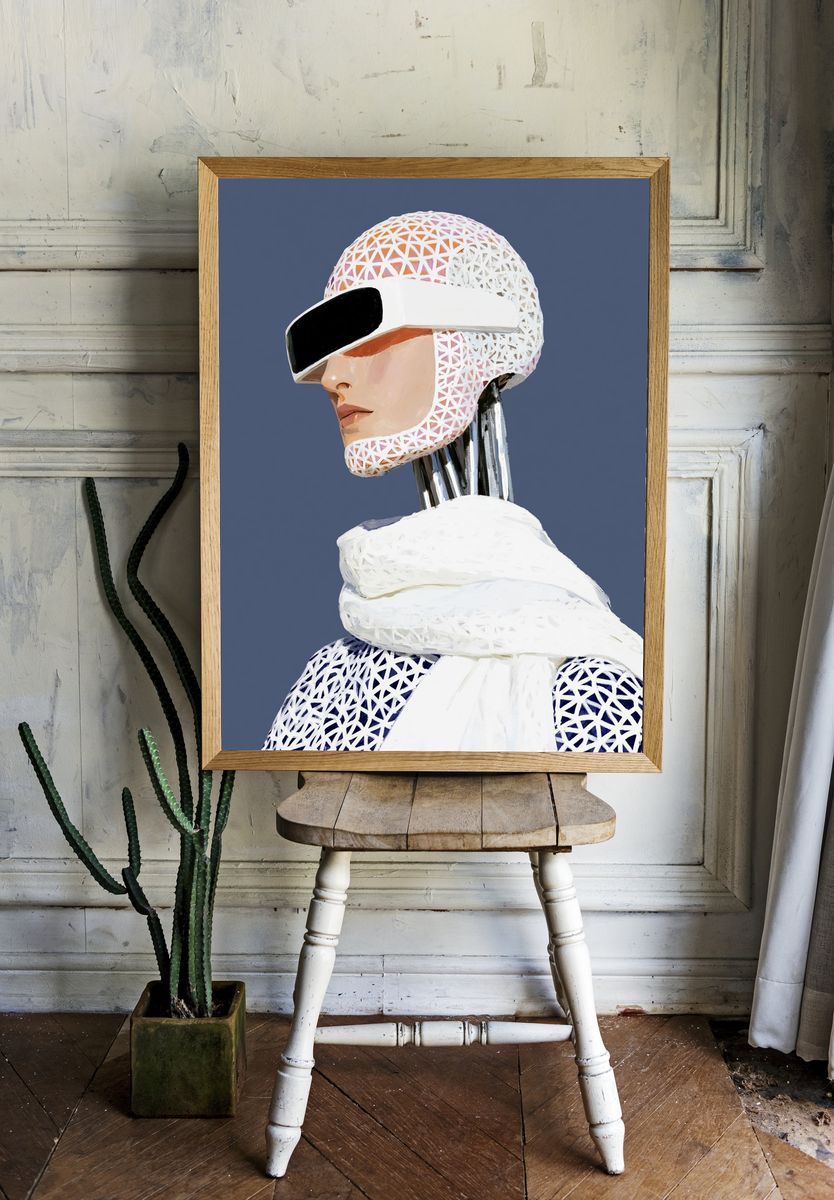 Futuristic Portrait Illustration Poster. room preview