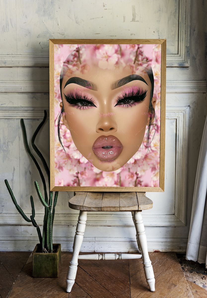 Pink Glam Portrait Illustration Poster. — room view 1