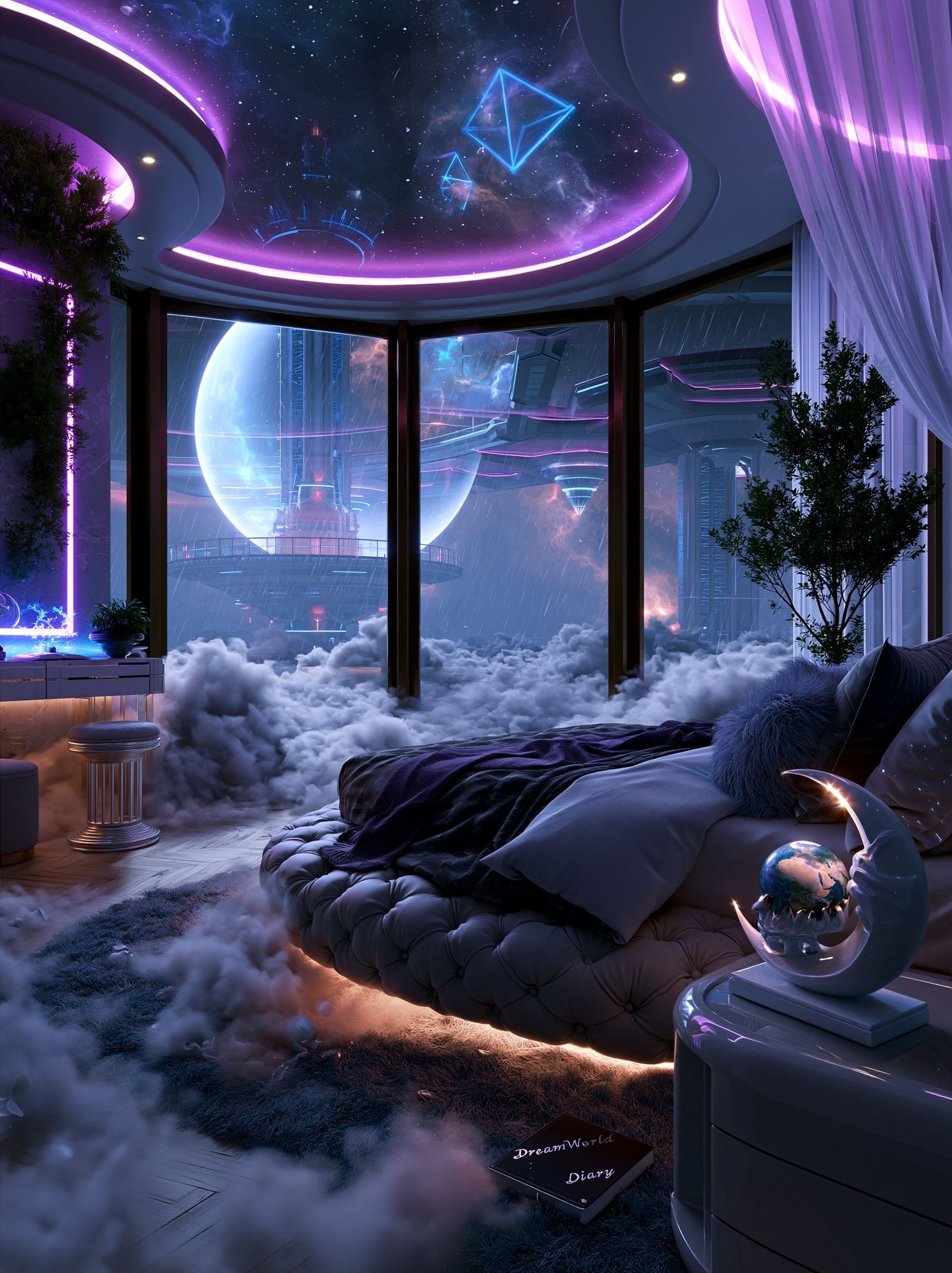 Futuristic Space Bedroom Poster. poster — illustration art