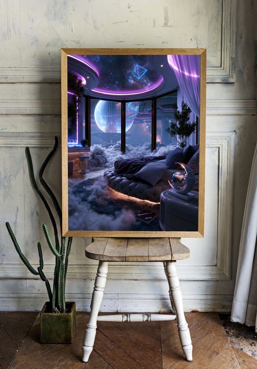 Futuristic Space Bedroom Poster. room preview