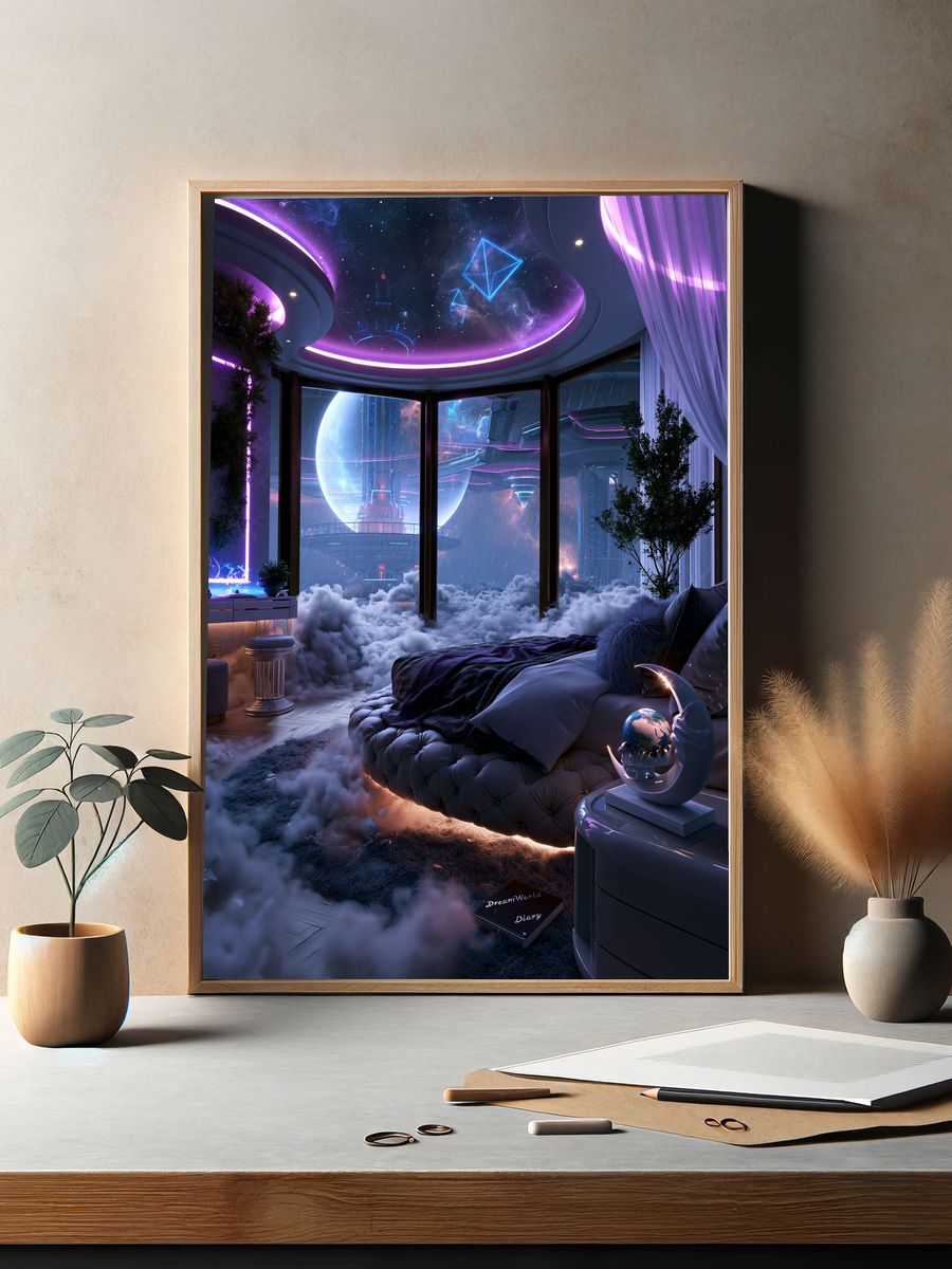 Futuristic Space Bedroom Poster. — room view 2