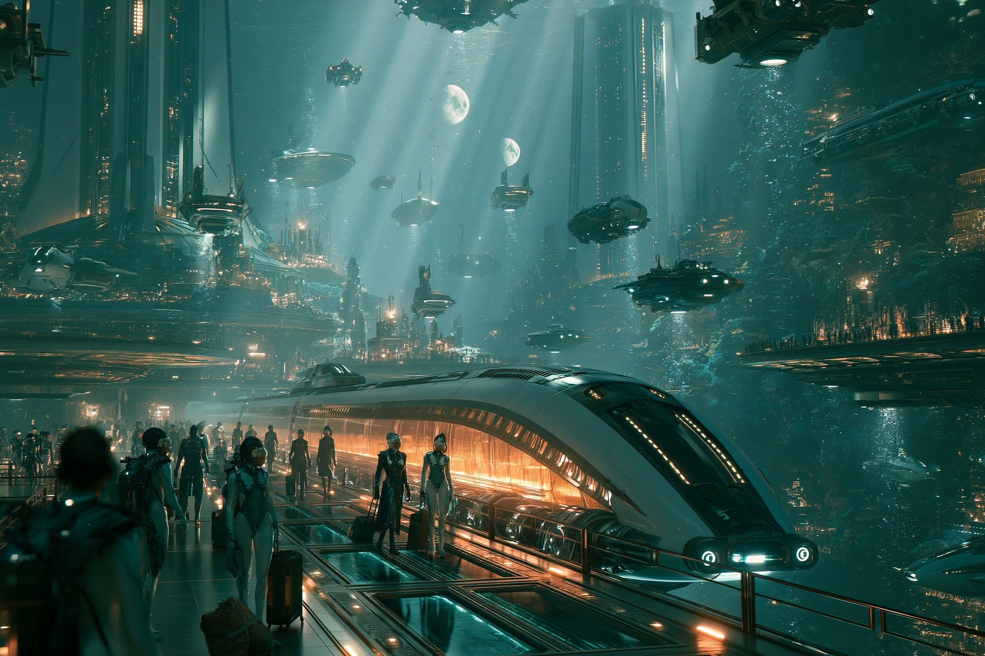 Futuristic Underwater City Sci-Fi Poster. poster detail