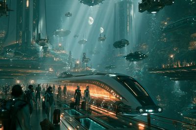 Futuristic Underwater City Sci-Fi Poster.