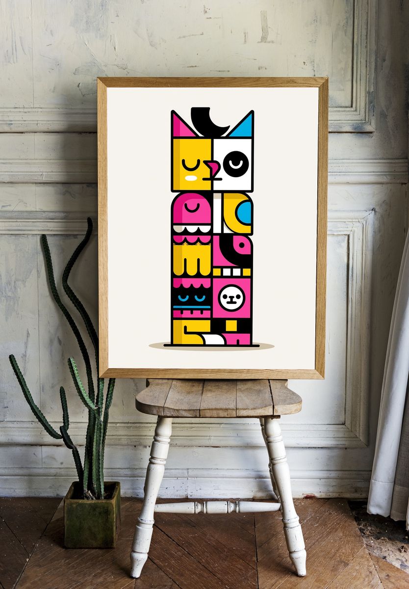 Colorful Cat Totem Illustration Poster. — room view 1
