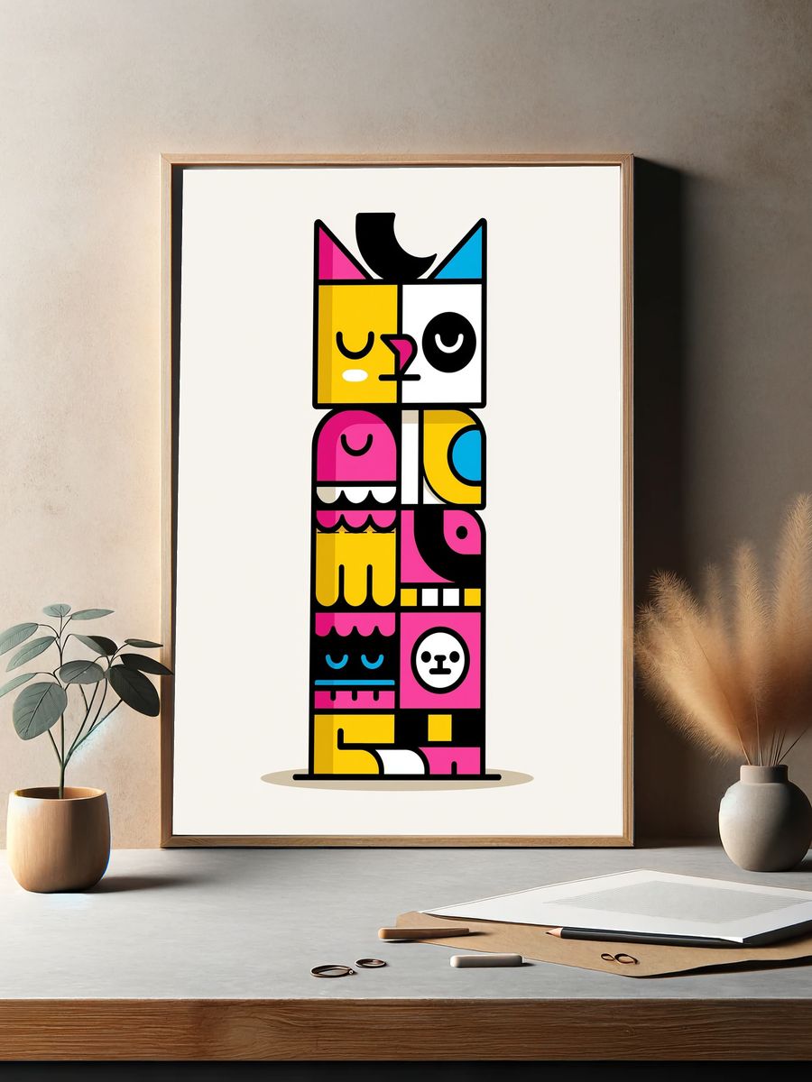 Colorful Cat Totem Illustration Poster. — room view 2