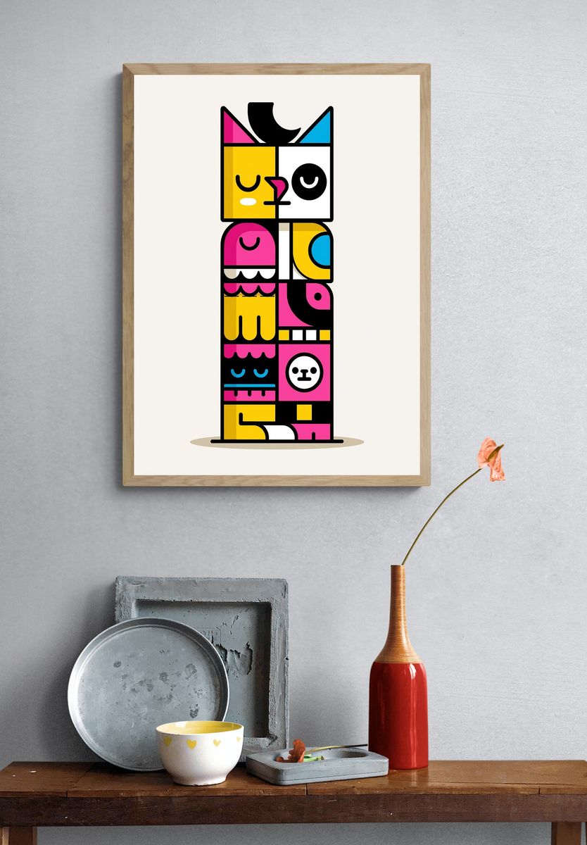 Colorful Cat Totem Illustration Poster. — room view 3