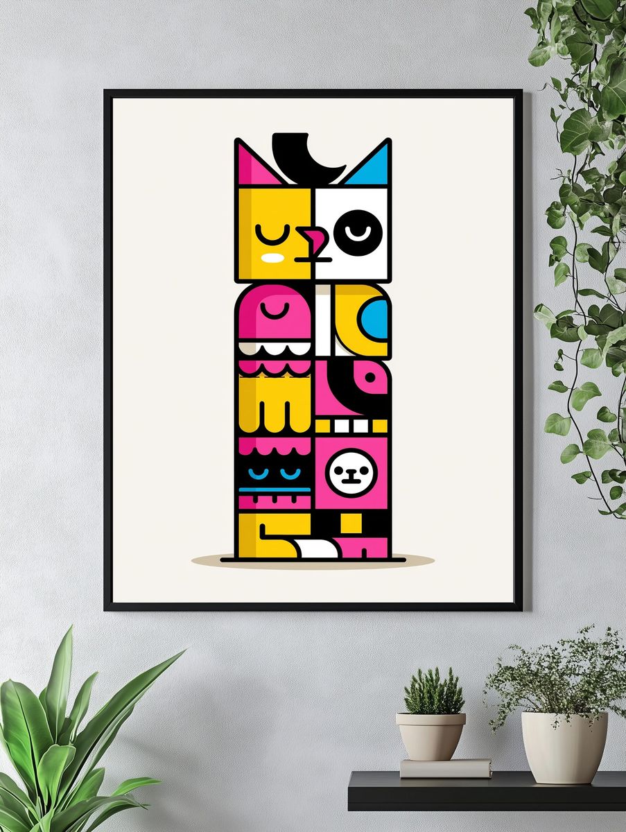 Colorful Cat Totem Illustration Poster. — room view 4