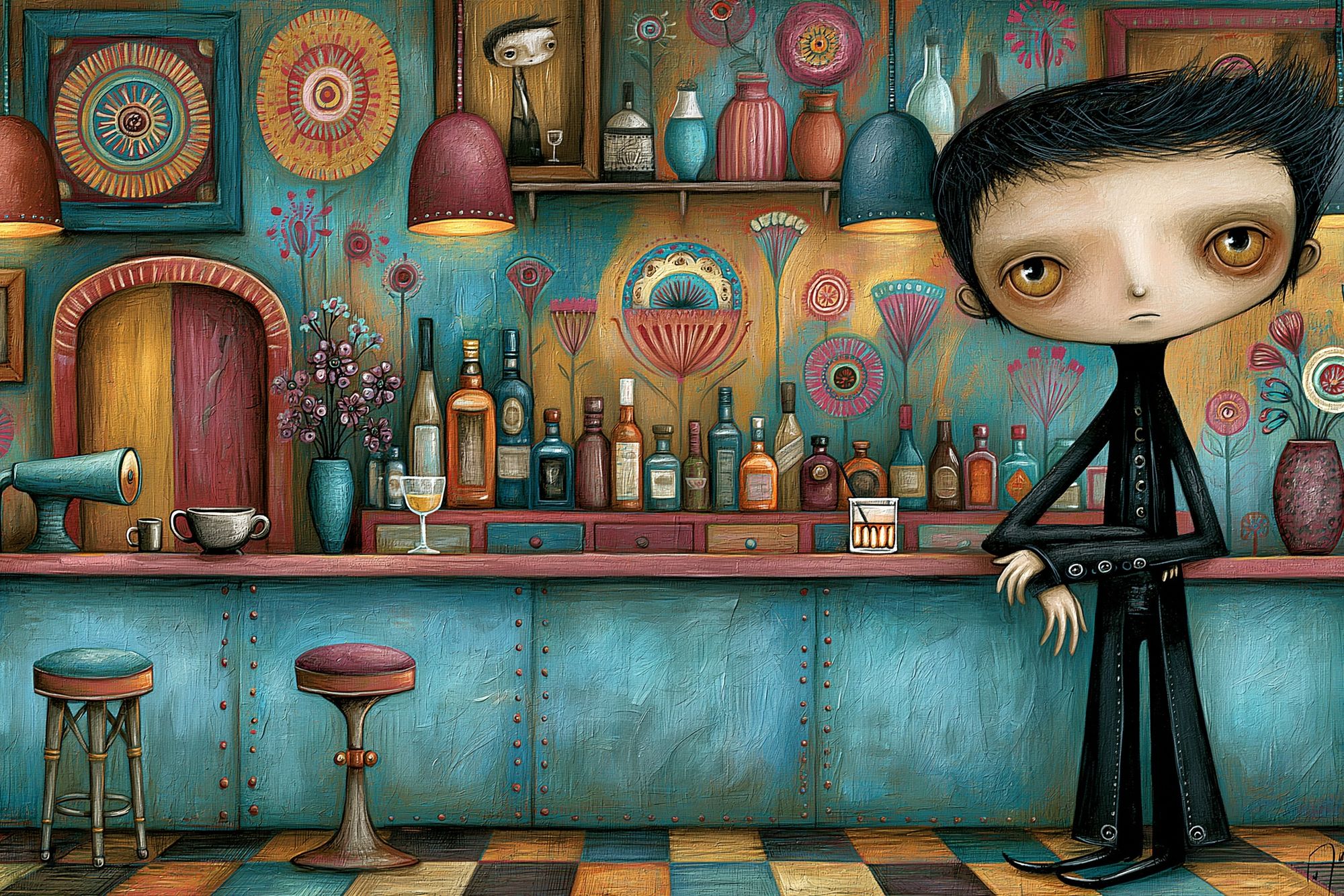 Whimsical Bar Portrait Illustration Poster. poster detail
