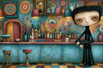 Whimsical Bar Portrait Illustration Poster.