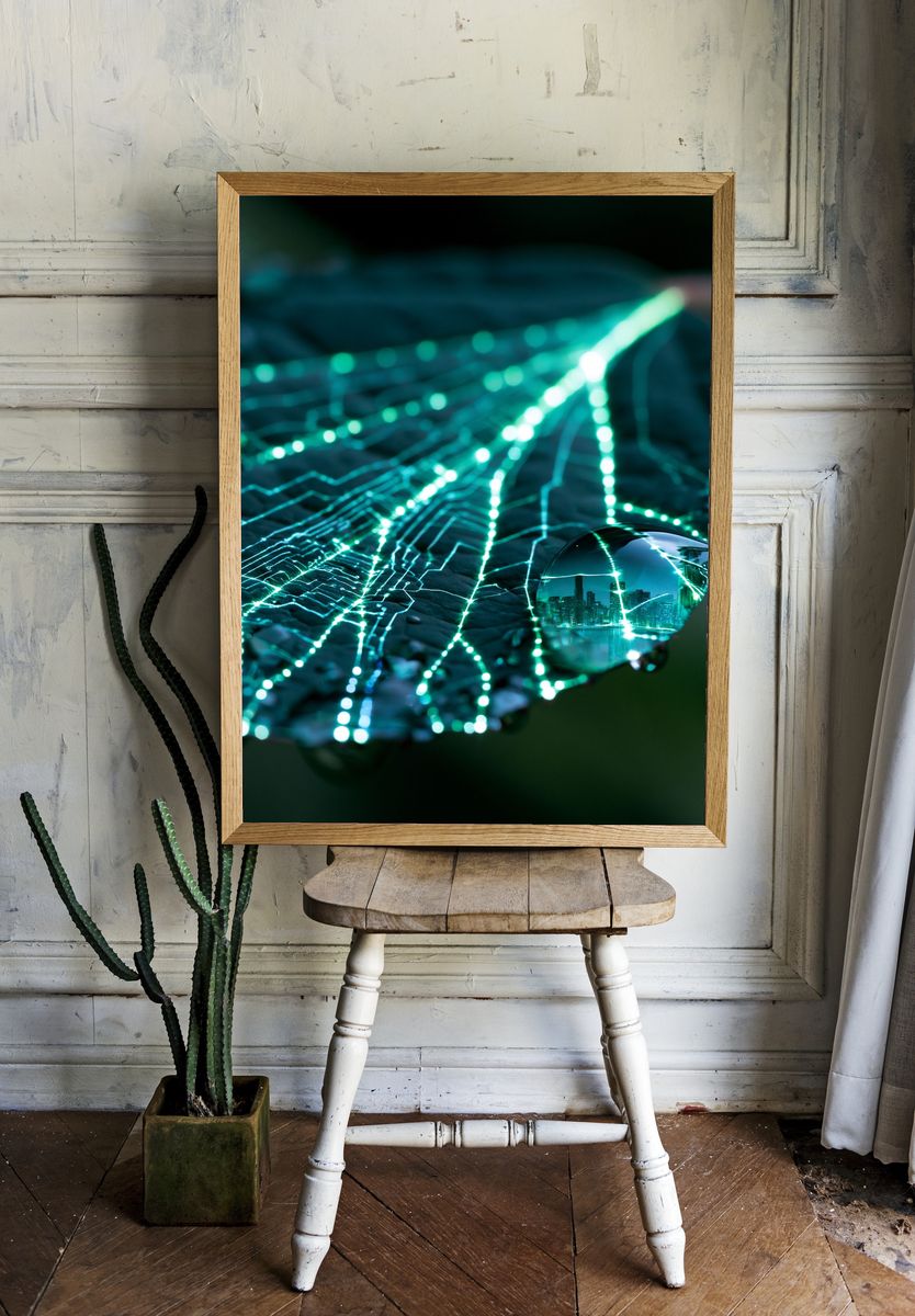 Neon Circuit Reflection Poster. — room view 1