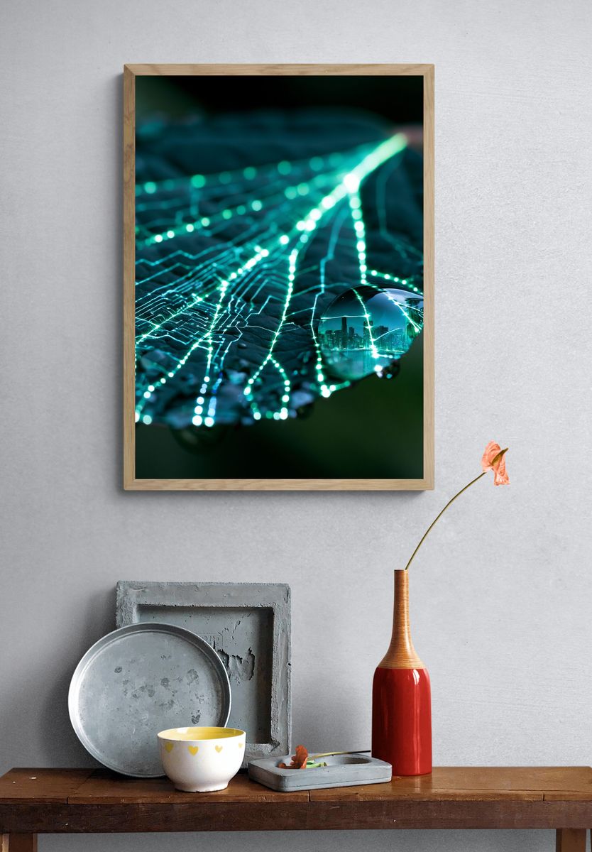 Neon Circuit Reflection Poster. — room view 3
