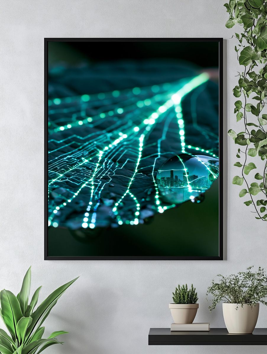Neon Circuit Reflection Poster. — room view 4