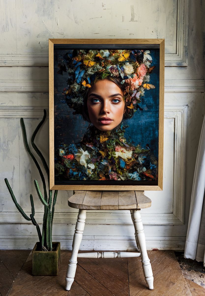 Butterfly Floral Portrait Print. — room view 1
