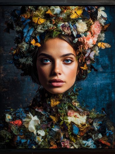 Butterfly Floral Portrait Print. poster print