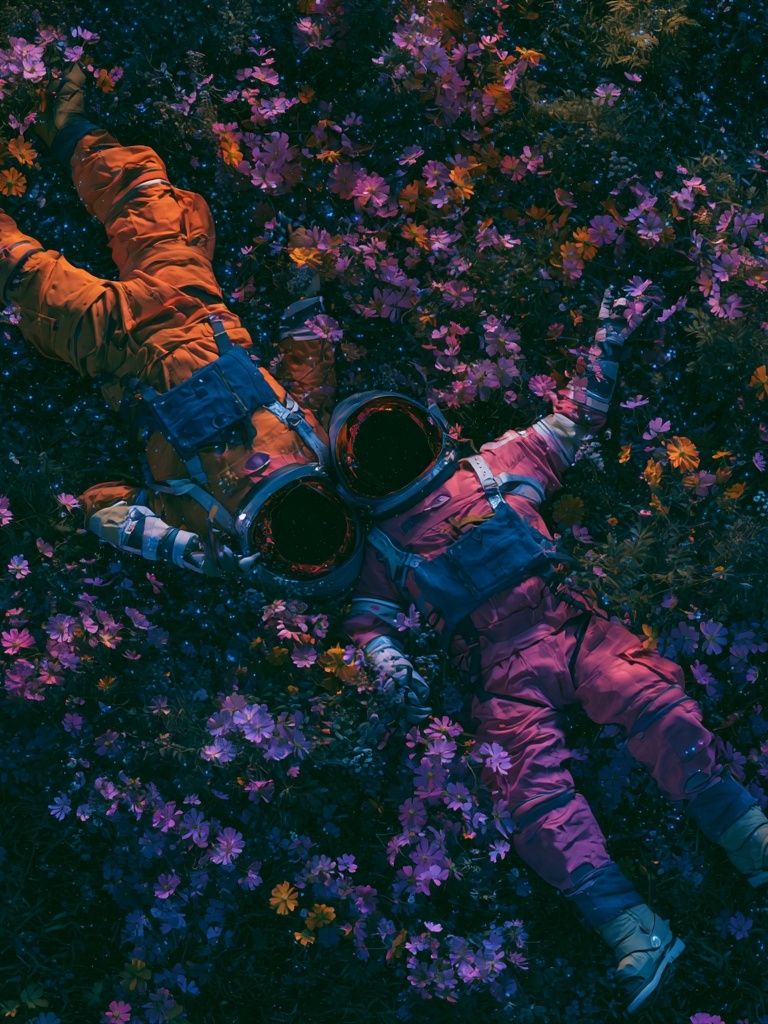 Astronaut in Flower Field Illustration Poster. poster detail