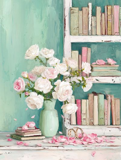 Blush Roses and Books Illustration Poster. poster