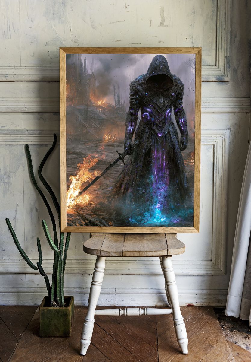 Hooded Dark Fantasy Warrior Poster. — room view 1