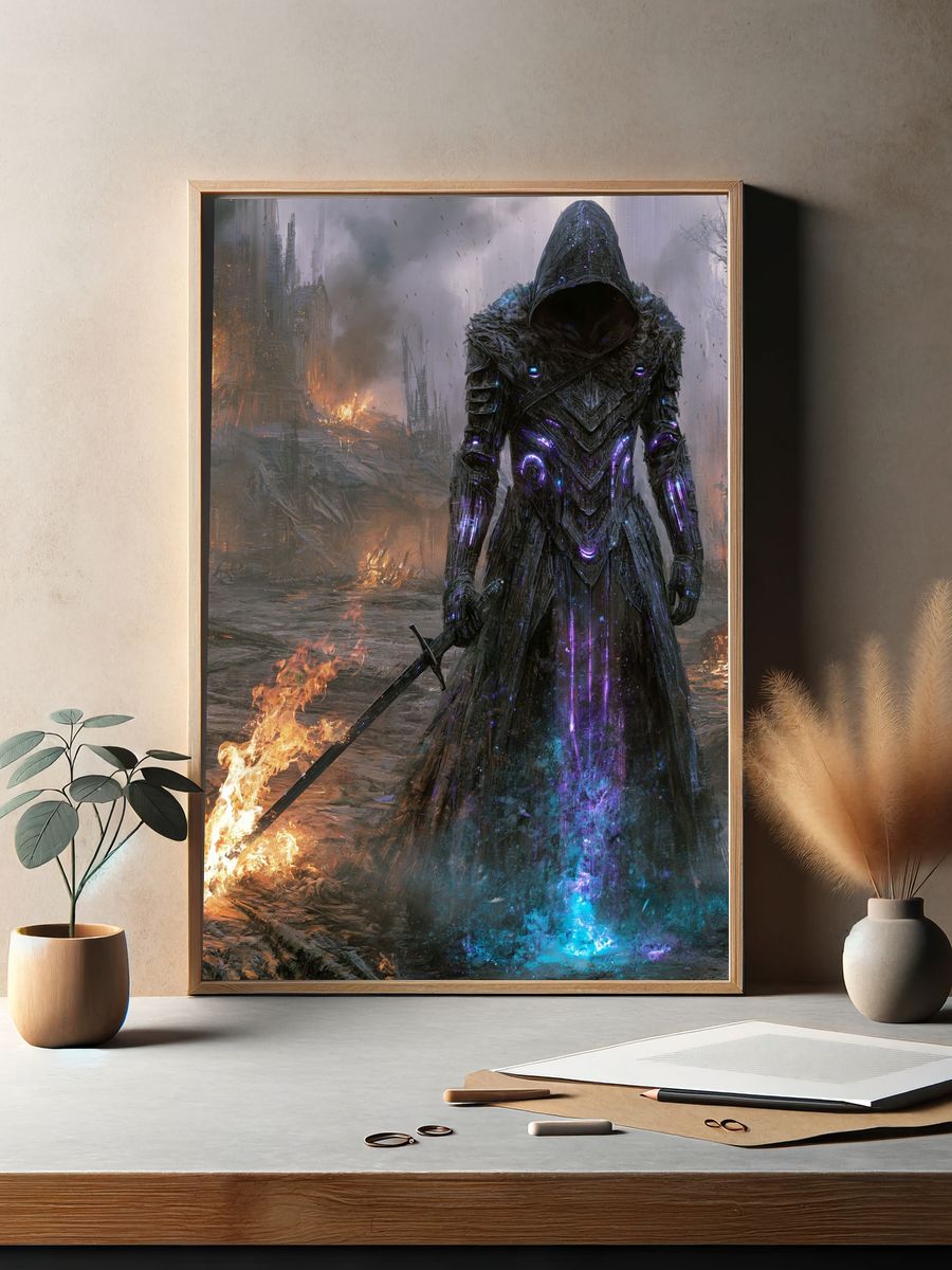 Hooded Dark Fantasy Warrior Poster. — room view 2