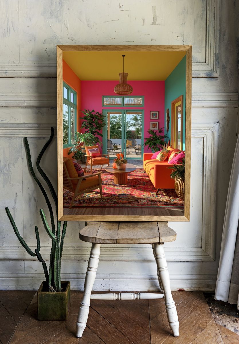 Tropical Boho Living Room Poster. — room view 1