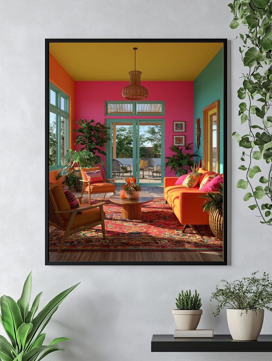 Tropical Boho Living Room Poster. — room view 4