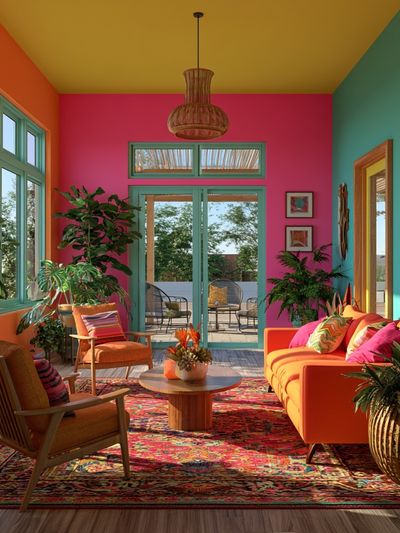 Tropical Boho Living Room Poster. poster