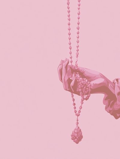 Pink Hand with Beads Illustration Print.