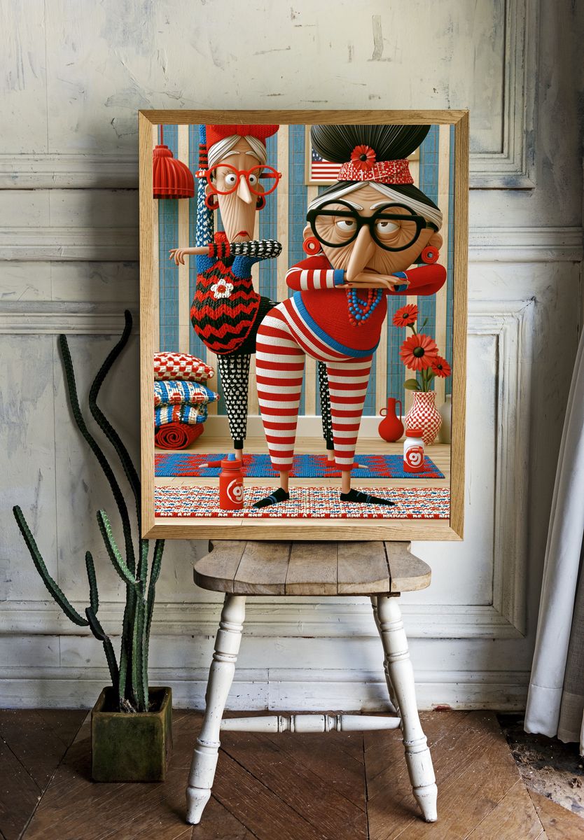Quirky Knit Characters Illustration Poster. — room view 1