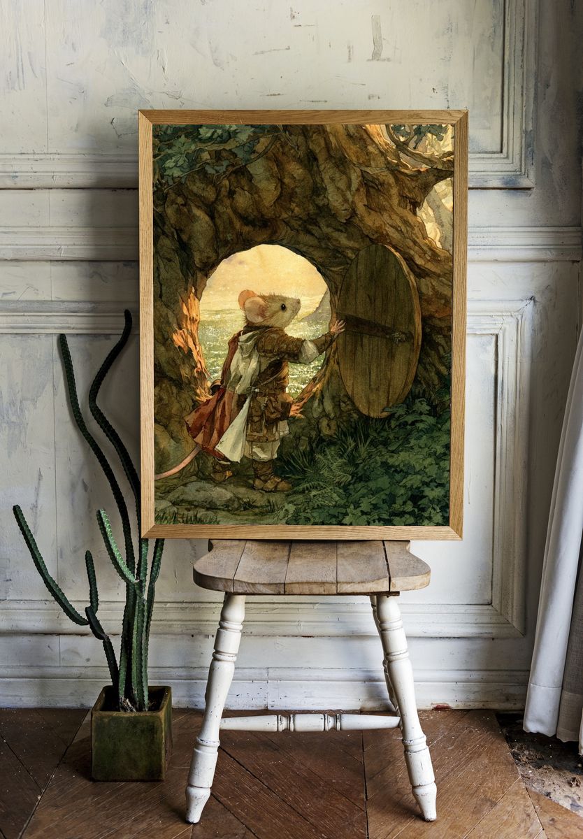 Mouse at the Tree Door Illustration Poster. — room view 1