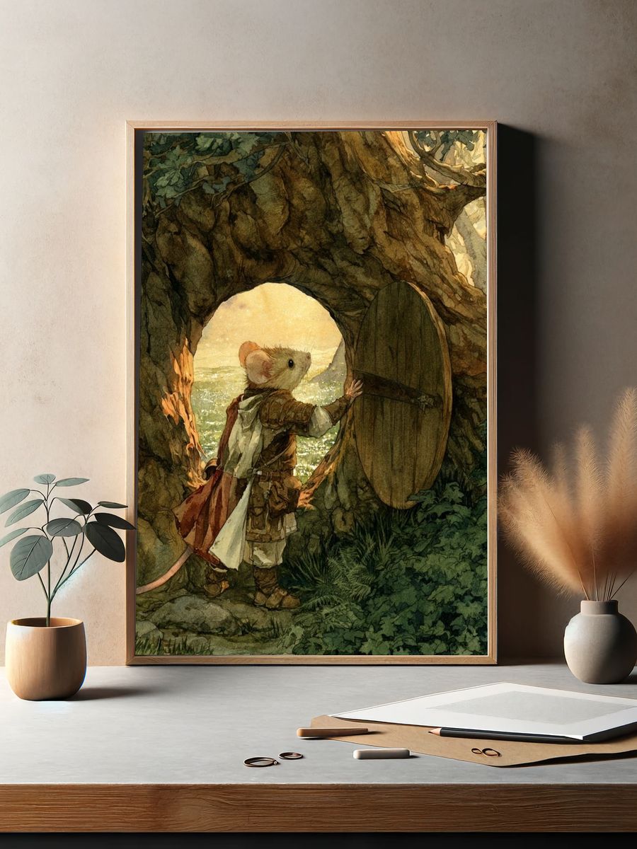 Mouse at the Tree Door Illustration Poster. — room view 2
