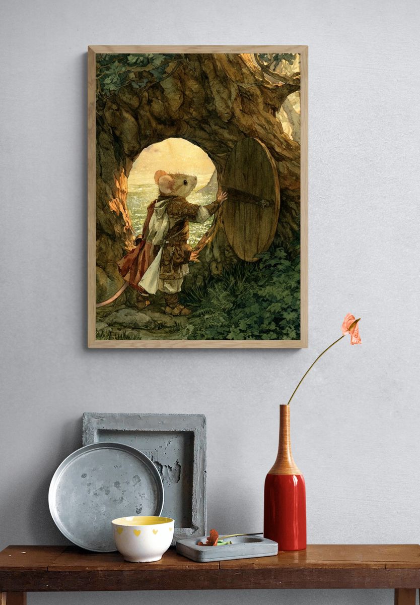 Mouse at the Tree Door Illustration Poster. — room view 3
