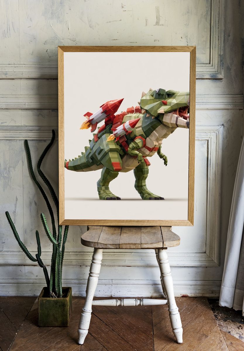 Rocket T-Rex Illustration Poster. — room view 1