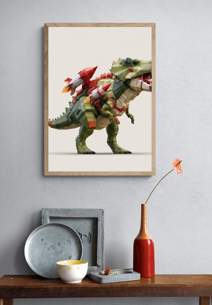 Rocket T-Rex Illustration Poster. — room view 3
