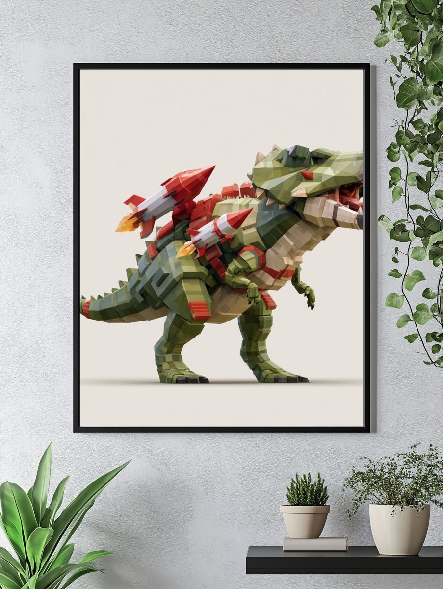 Rocket T-Rex Illustration Poster. — room view 4