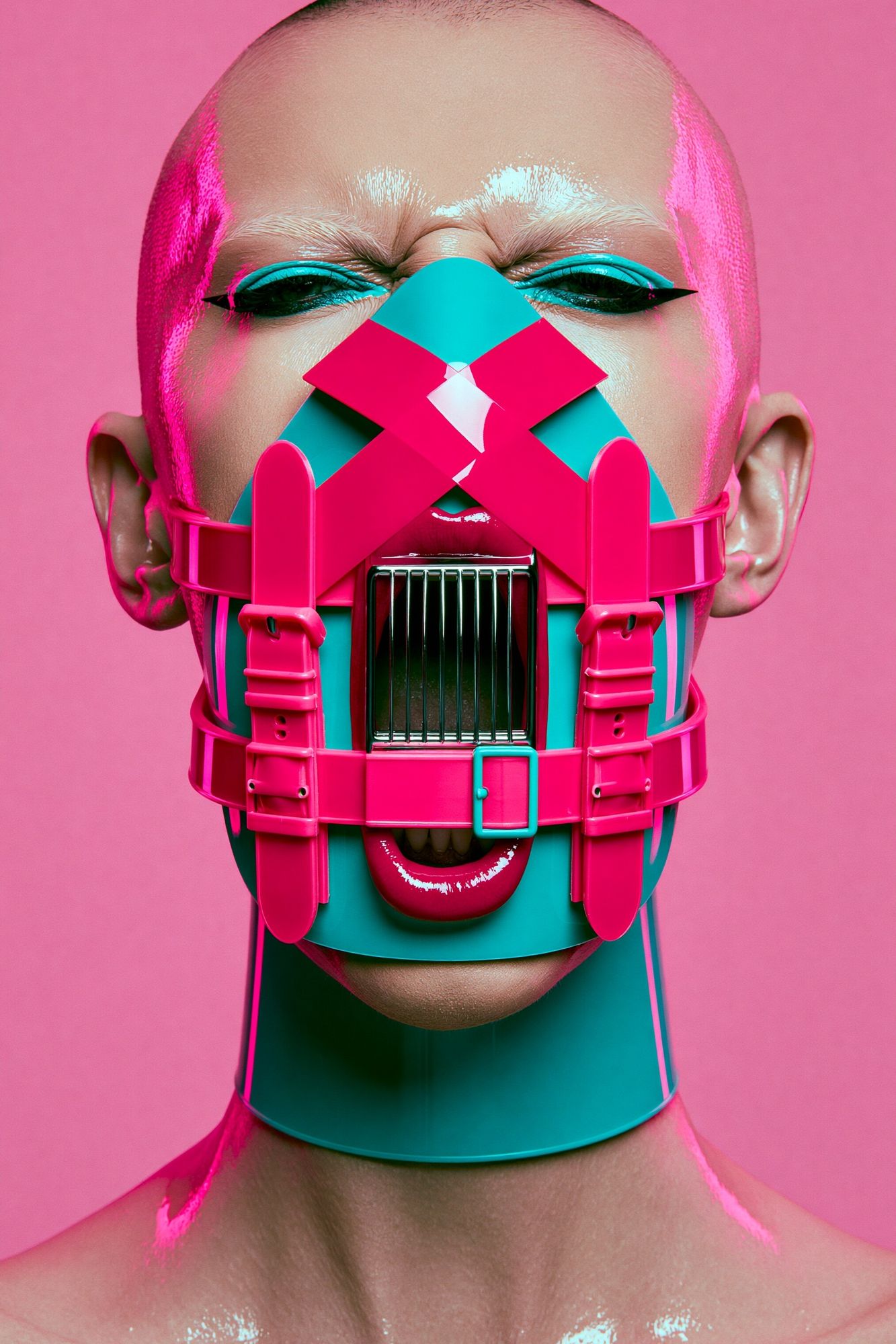 Neon Cyberpunk Mask Portrait Poster. poster detail