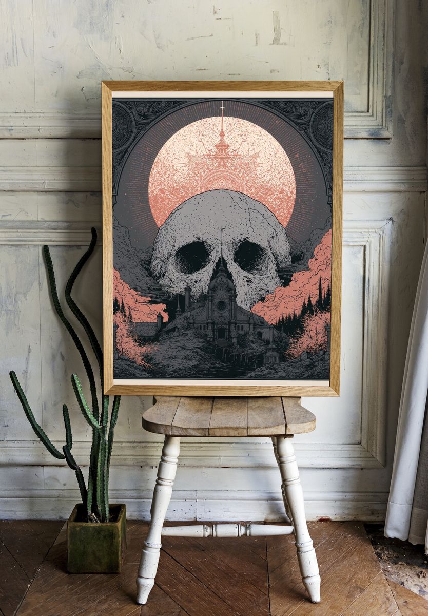 Skull Eclipse Gothic Illustration Poster. — room view 1