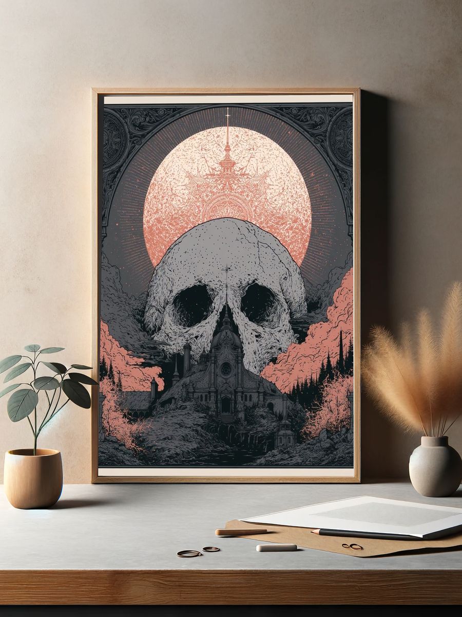 Skull Eclipse Gothic Illustration Poster. — room view 2