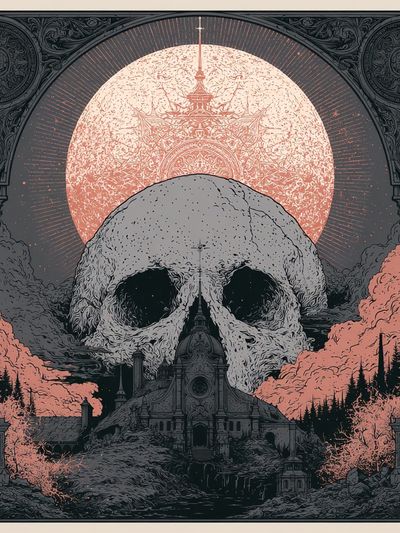Skull Eclipse Gothic Illustration Poster.