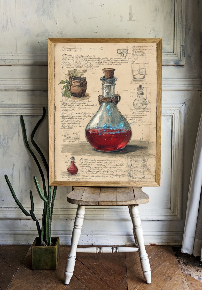 Alchemy Flask Sketch Poster. — room view 1