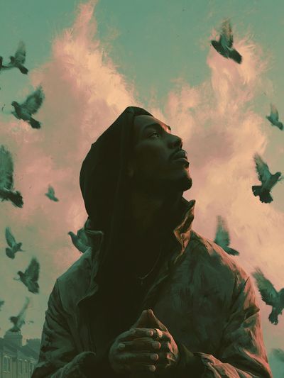 Dreaming Figure with Birds Print. poster print