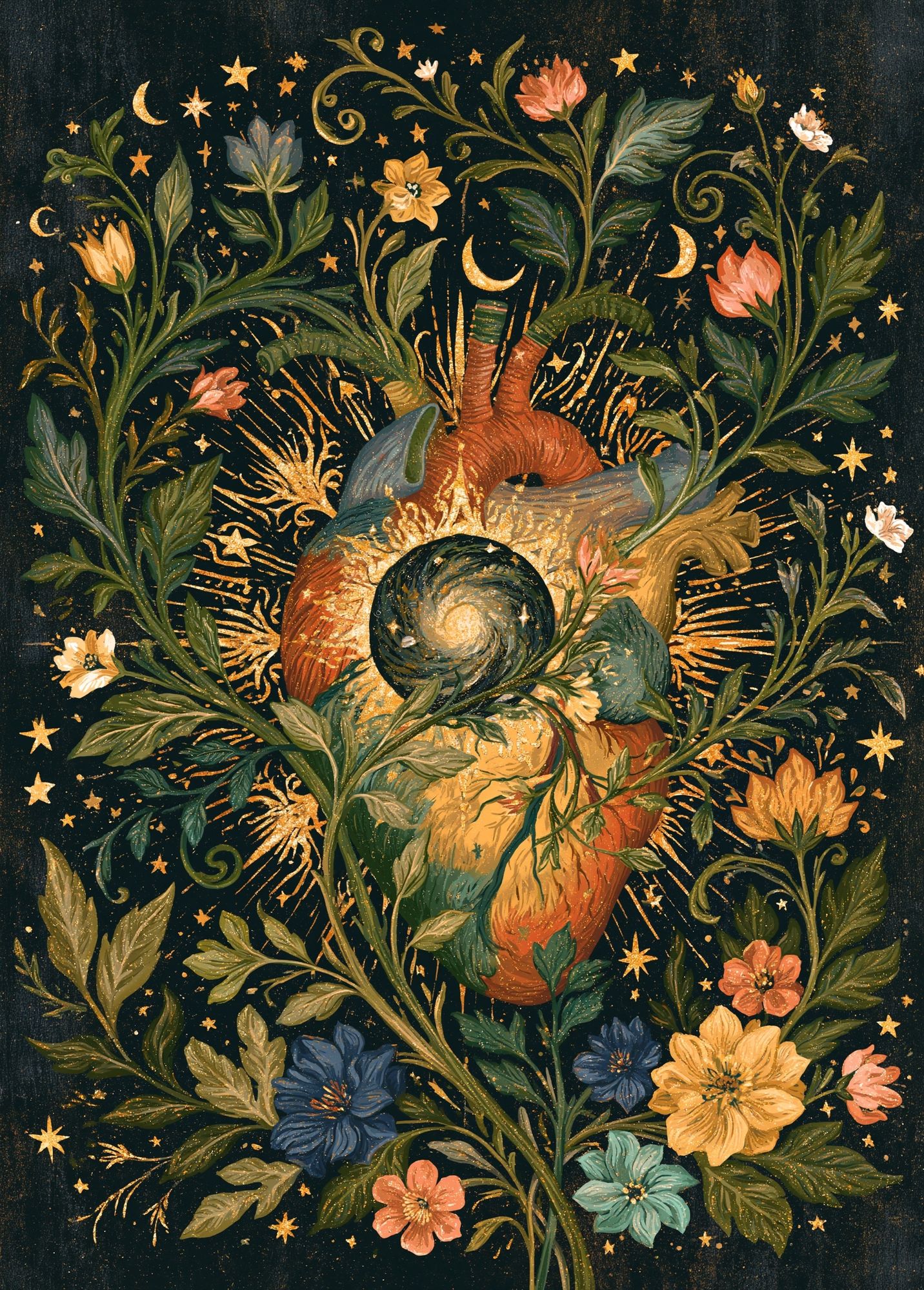 Celestial Floral Heart Illustration Poster. poster detail