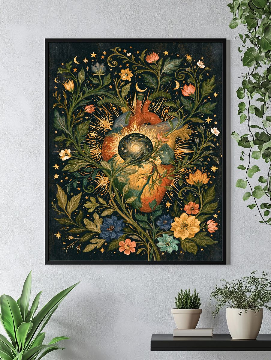 Celestial Floral Heart Illustration Poster. — room view 4