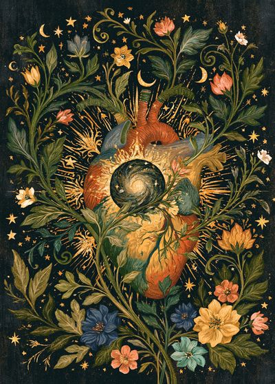 Celestial Floral Heart Illustration Poster. poster